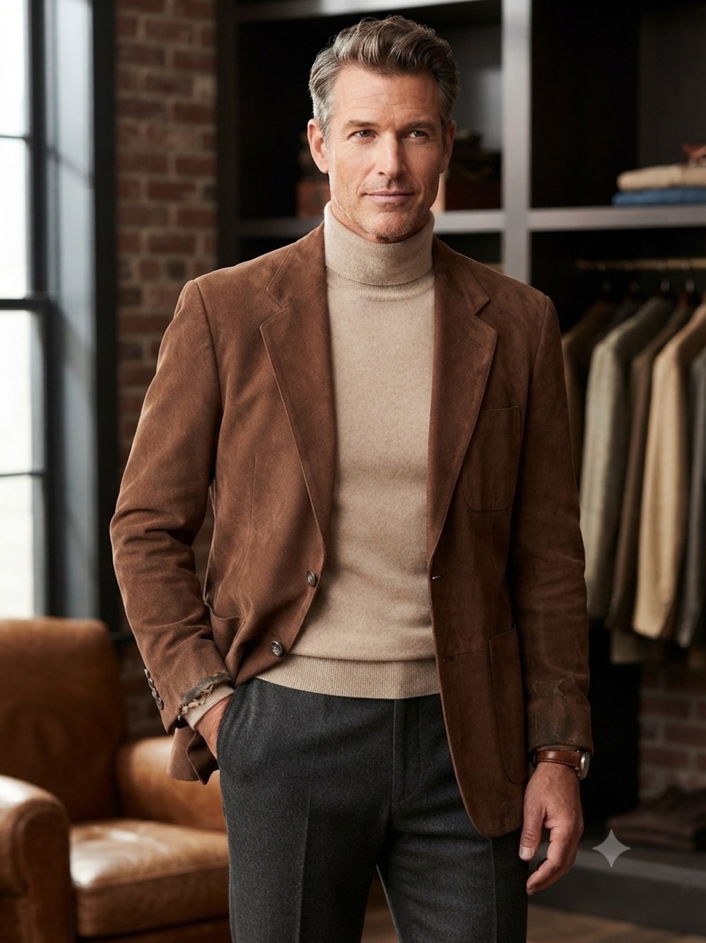 Barneys New York Vintage Brown Suede Leather Blazer Sport Coat Jacket Sz L Fair